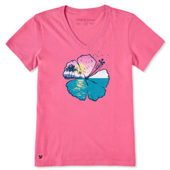 Women's Hibiscus Coastline Short Sleeve Crusher-LITE Vee