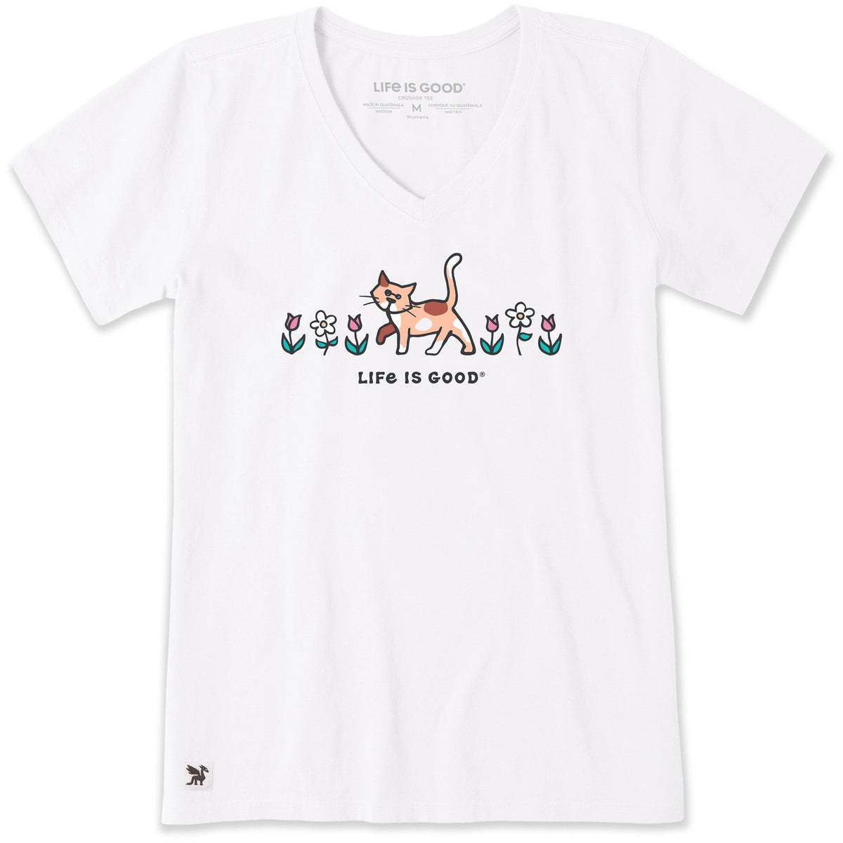 Women's Al The Cat Flowers Short Sleeve Crusher-LITE Vee