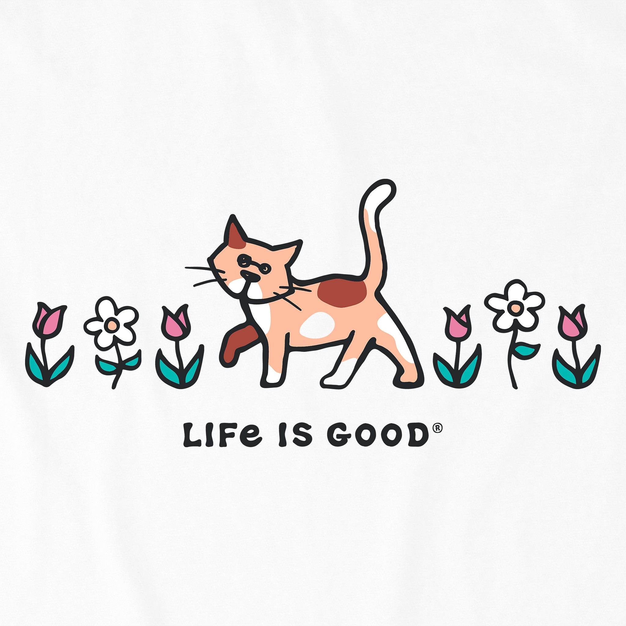 Women's Al The Cat Flowers Short Sleeve Crusher-LITE Vee