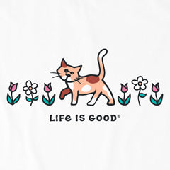 Women's Al The Cat Flowers Short Sleeve Crusher-LITE Vee