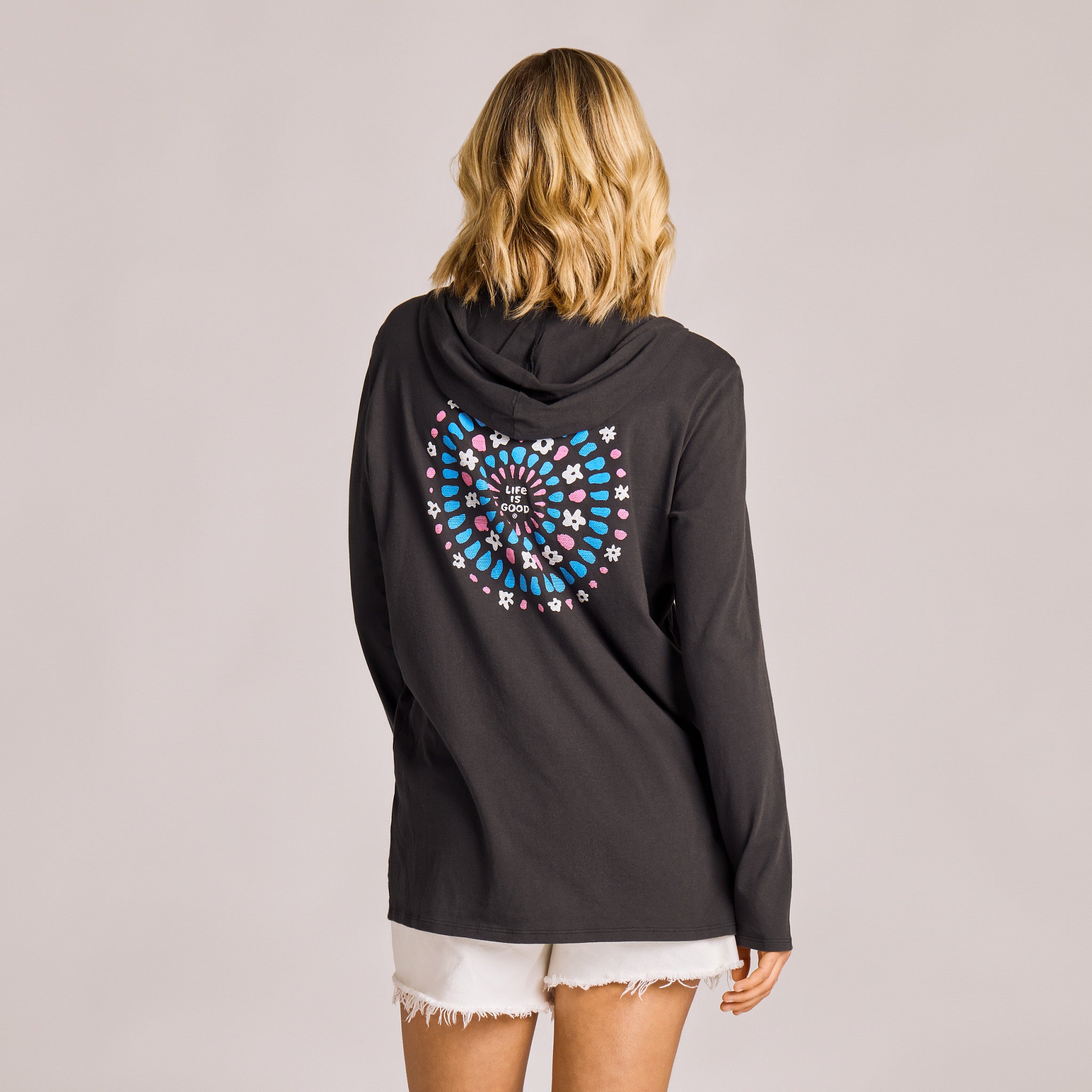 Women's Floral Folk Mandala Long Sleeve Crusher-LITE Hooded Tee