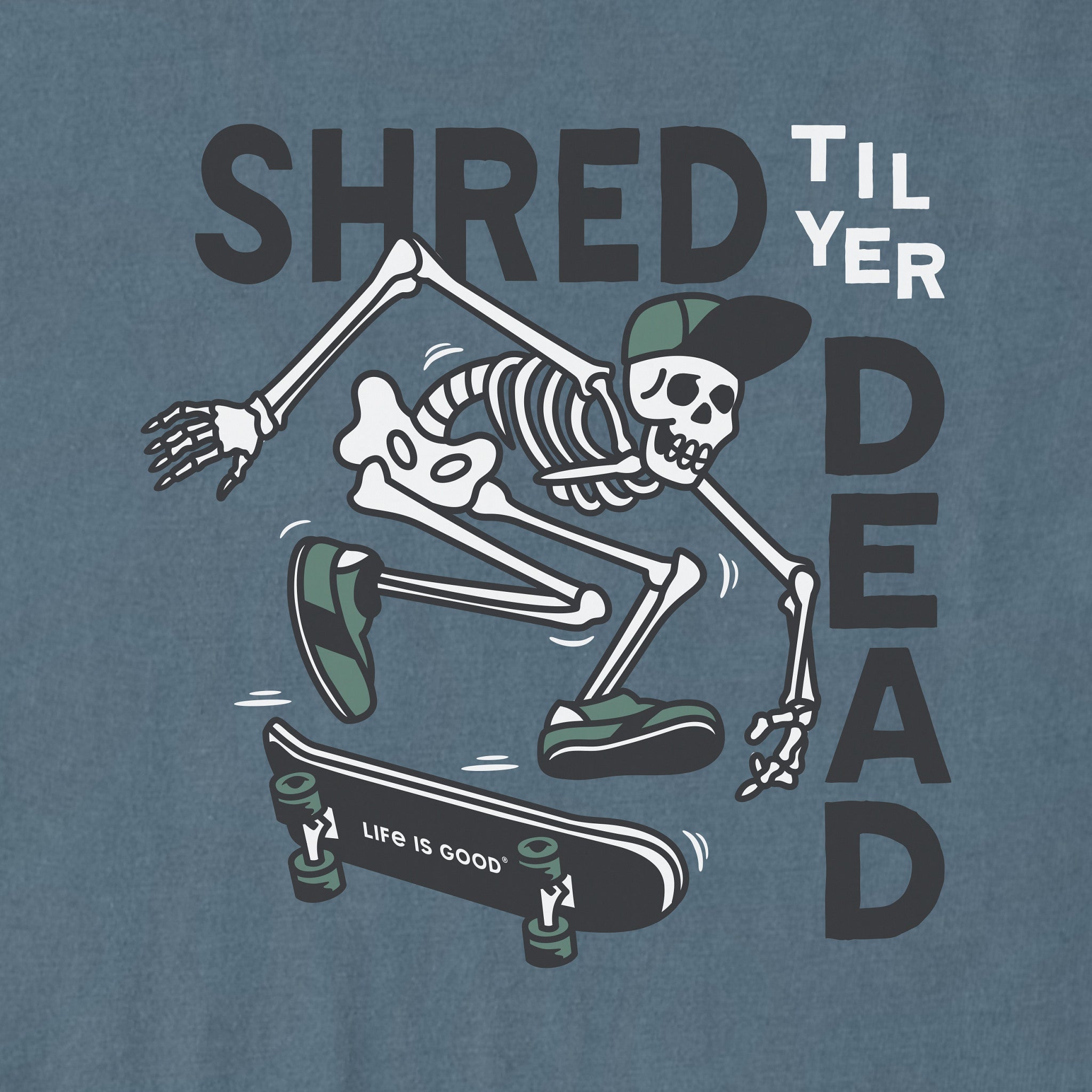 Kids Shred til yer Dead Skateboard Skeleton Short Sleeve Crusher Tee