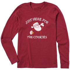 Women's Just Here for the Cookies Santa Long Sleeve Crusher Tee