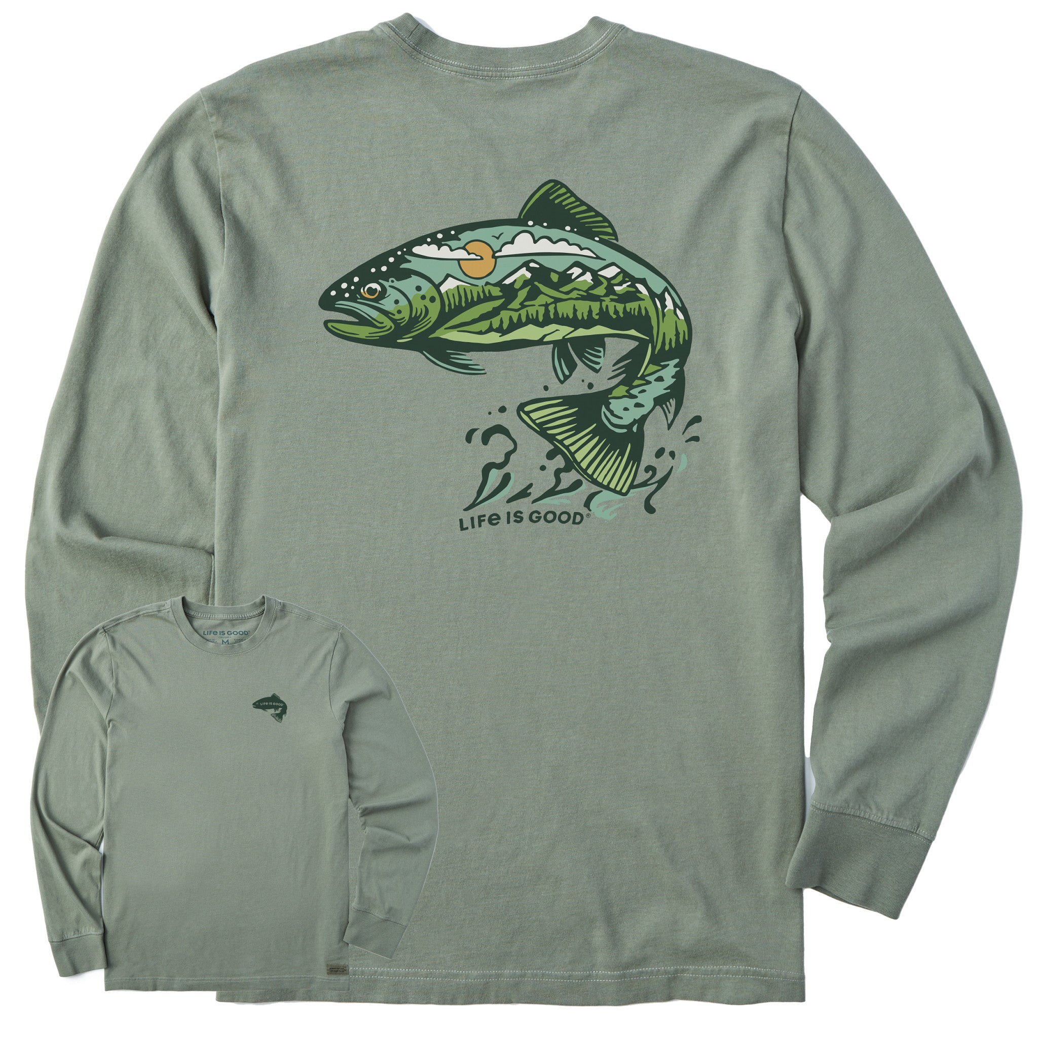 Men's Jumping Fishscape Long Sleeve Crusher Tee