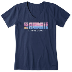 Women's Hawaii Beach Scene Short Sleeve Crusher Vee