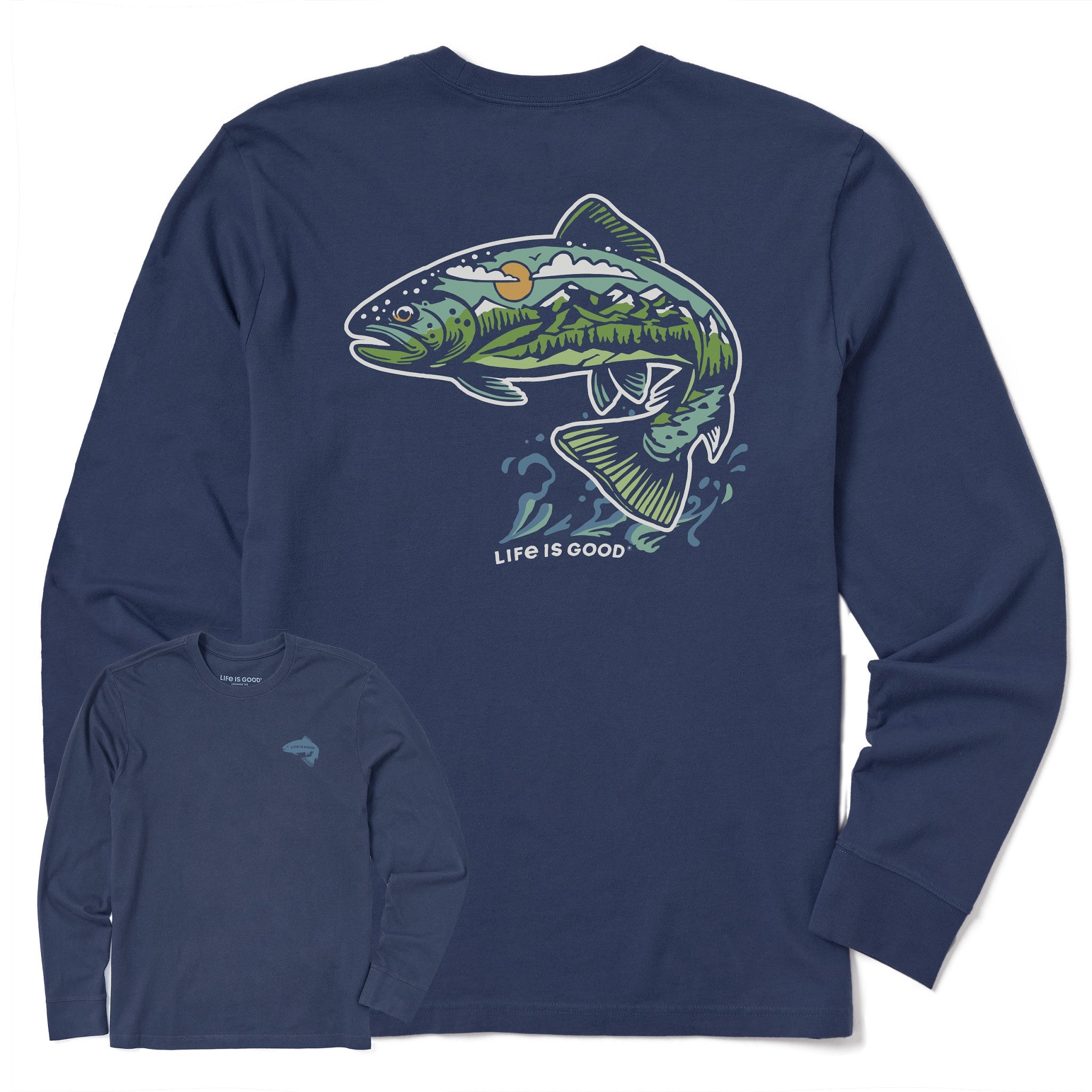 Men's Jumping Fishscape Long Sleeve Crusher Tee