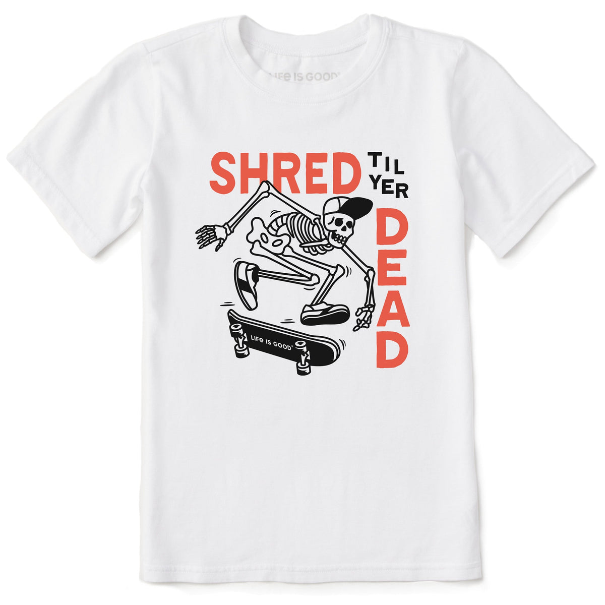 Kids Shred til yer Dead Skateboard Skeleton Short Sleeve Crusher Tee