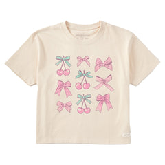 Women's Cherries and Ribbons Short Sleeve Crusher Boxy Tee