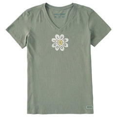 Women's Cheery Flower Short Sleeve Crusher Vee