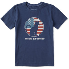 Kids Meow and Forever Cat Short Sleeve Crusher Tee