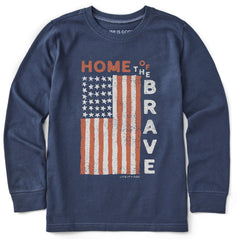 Kids Home of the Brave Raggedy Flag Long Sleeve Crusher Tee