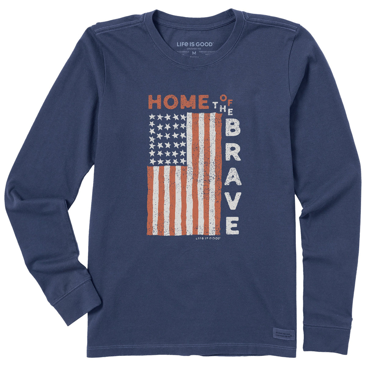 Women's Home of the Brave Raggedy Flag Long Sleeve Crusher Tee