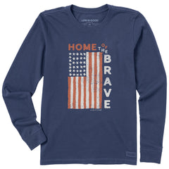 Women's Home of the Brave Raggedy Flag Long Sleeve Crusher Tee