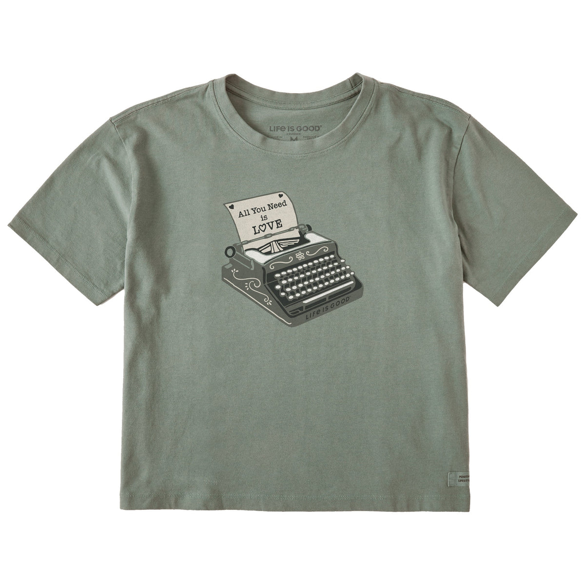 Women's All We Need is Love Typewriter Short Sleeve Crusher Boxy Tee