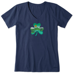 Women's Irish Shamrock Landscape Short Sleeve Crusher Vee