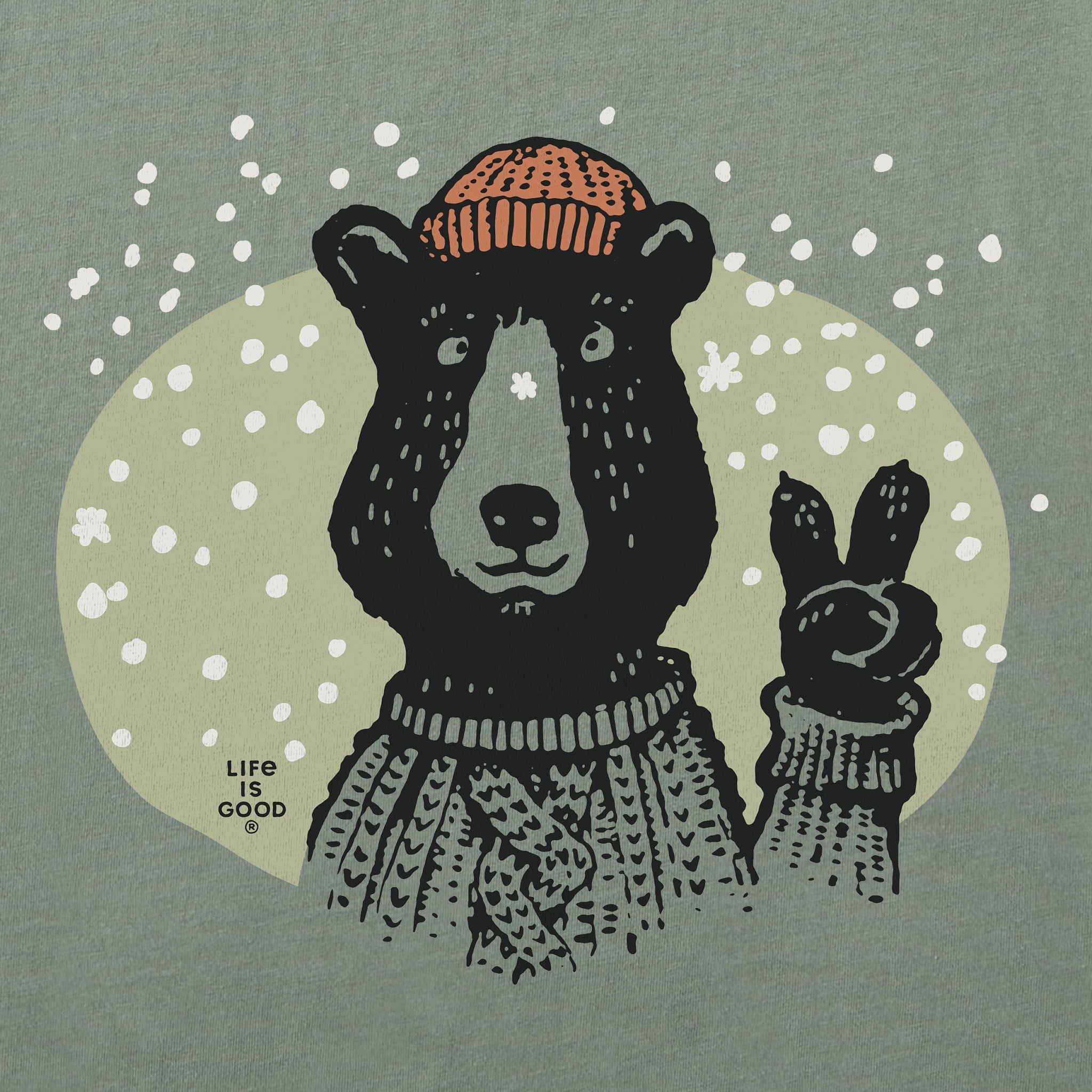 Men's Snowy Peace Sign Bear Short Sleeve Crusher Tee