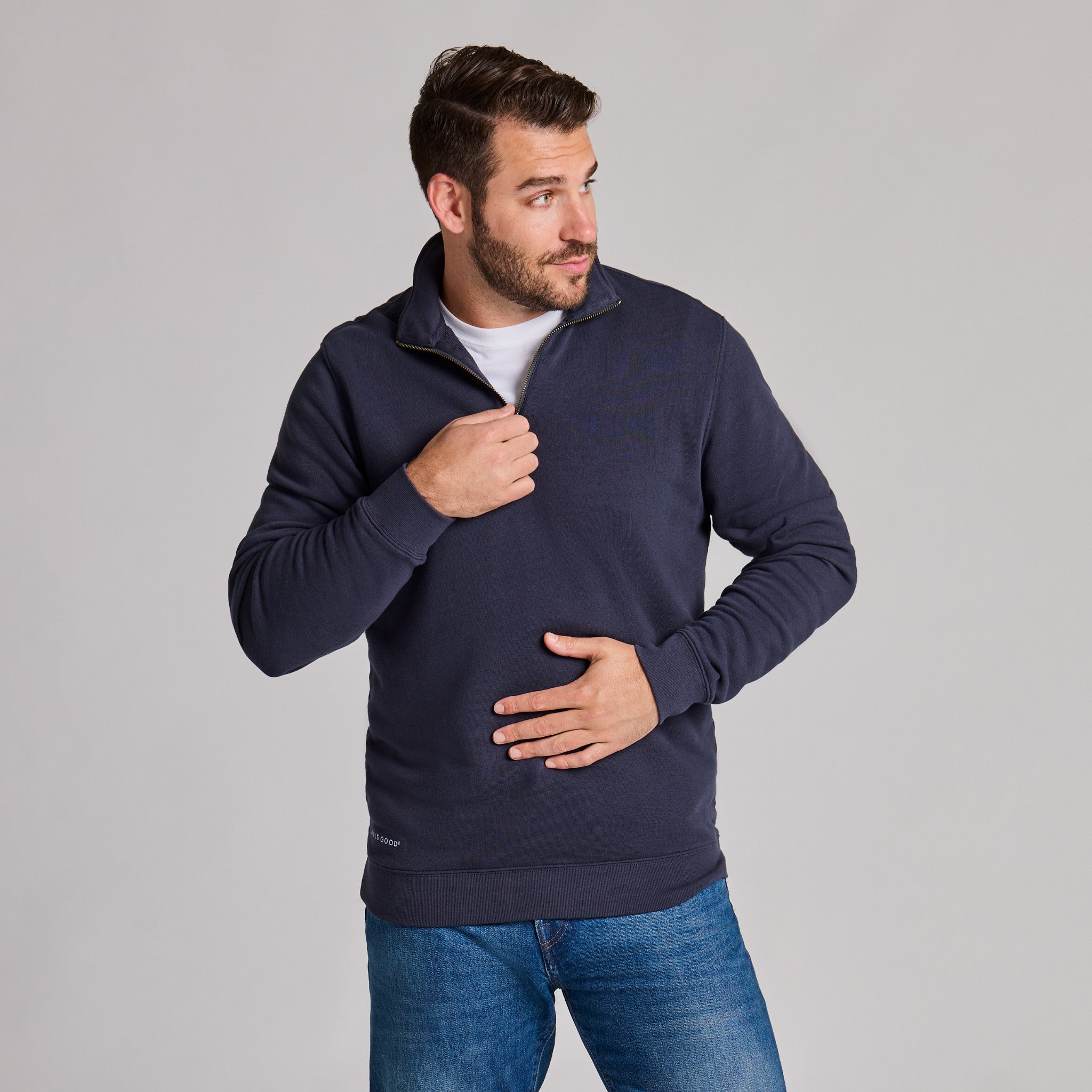 Men's Solid French Terry Quarter Zip