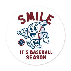 Smile It's Baseball Season Mascot 4" Circle Sticker