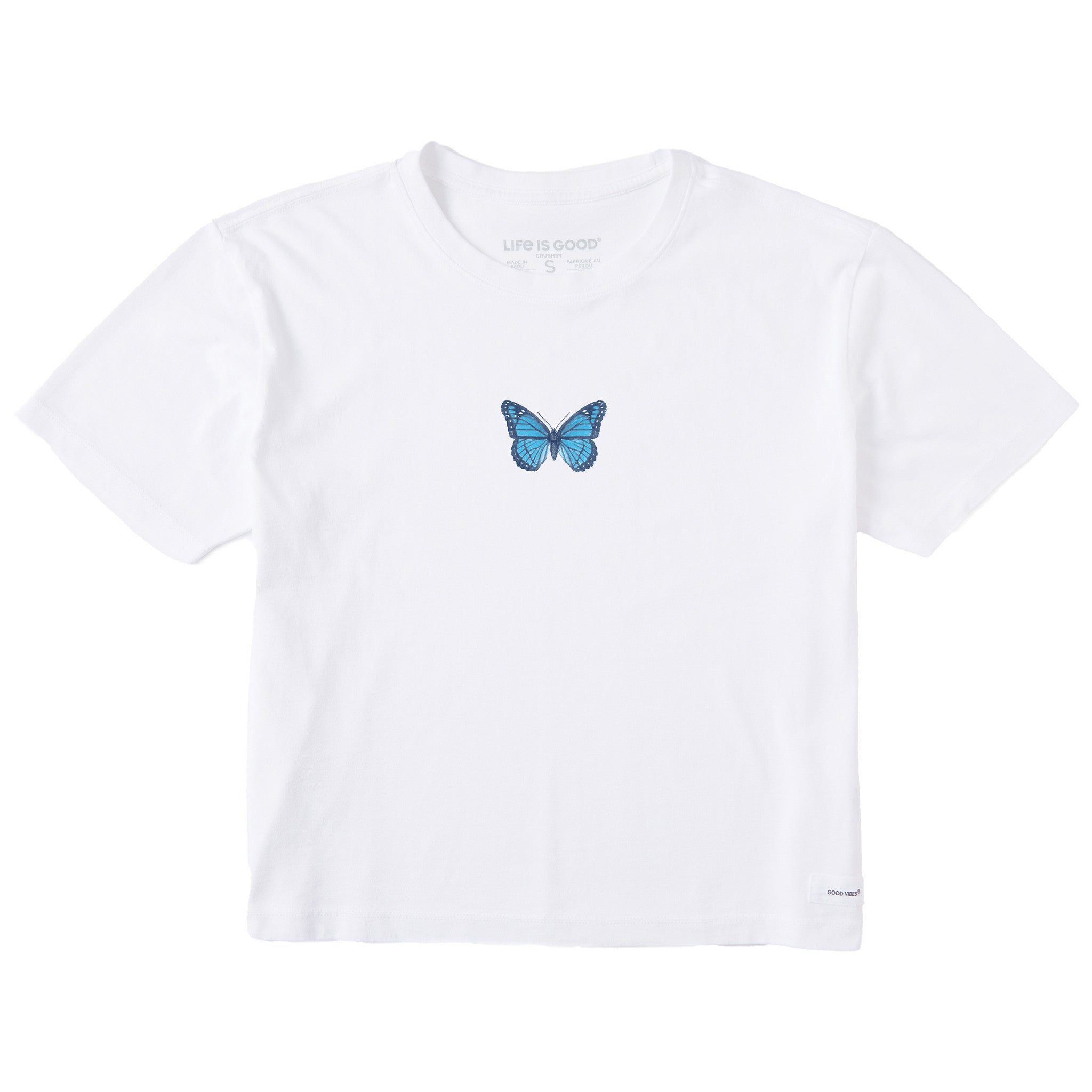 Women's Antique Floral Butterfly Short Sleeve Crusher Boxy Tee