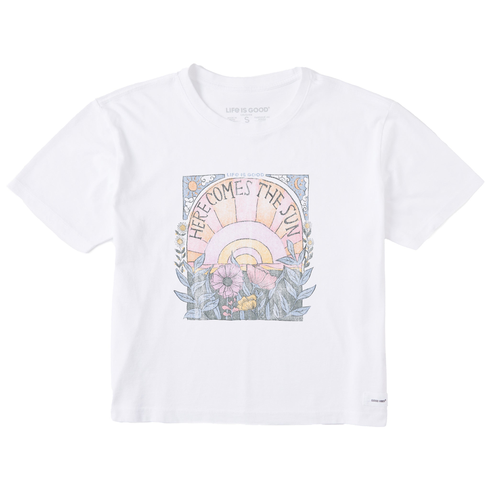 Women's Here Comes The Sun Hippie Short Sleeve Crusher Boxy Tee