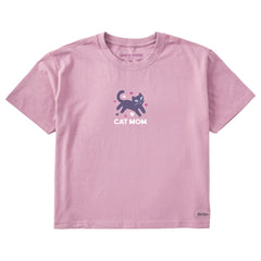 Women's Cat Mom Mini Short Sleeve Crusher Boxy Tee