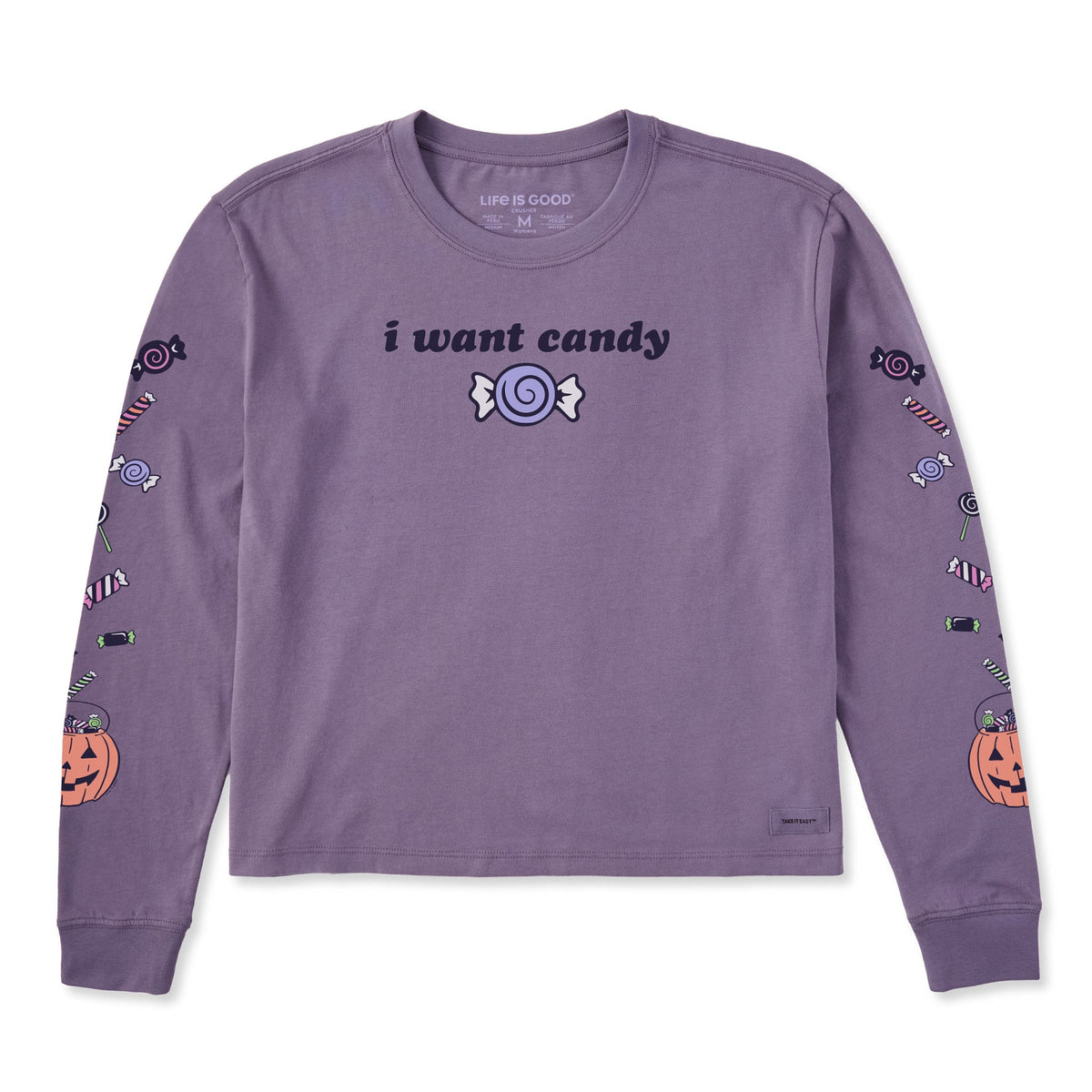 Women's I Want Candy Long Sleeve Crusher Boxy Tee