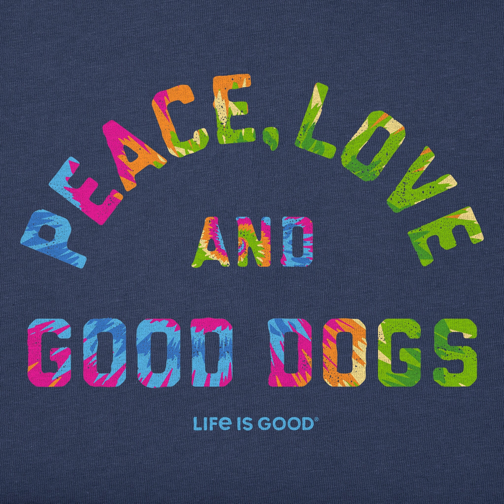Kids Peace Love and Good Dogs Tie Dye Short Sleeve Crusher Tee