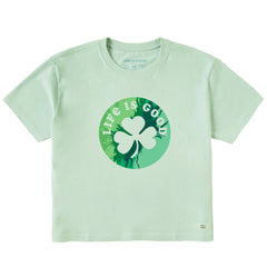 Women's Circle Clover Tie Dye Short Sleeve Crusher Boxy Tee