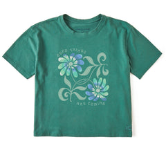 Women's Good Things Flower Tie Dye Short Sleeve Crusher Boxy Tee