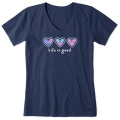 Women's 3 Hearts Tie Dye Short Sleeve Vee