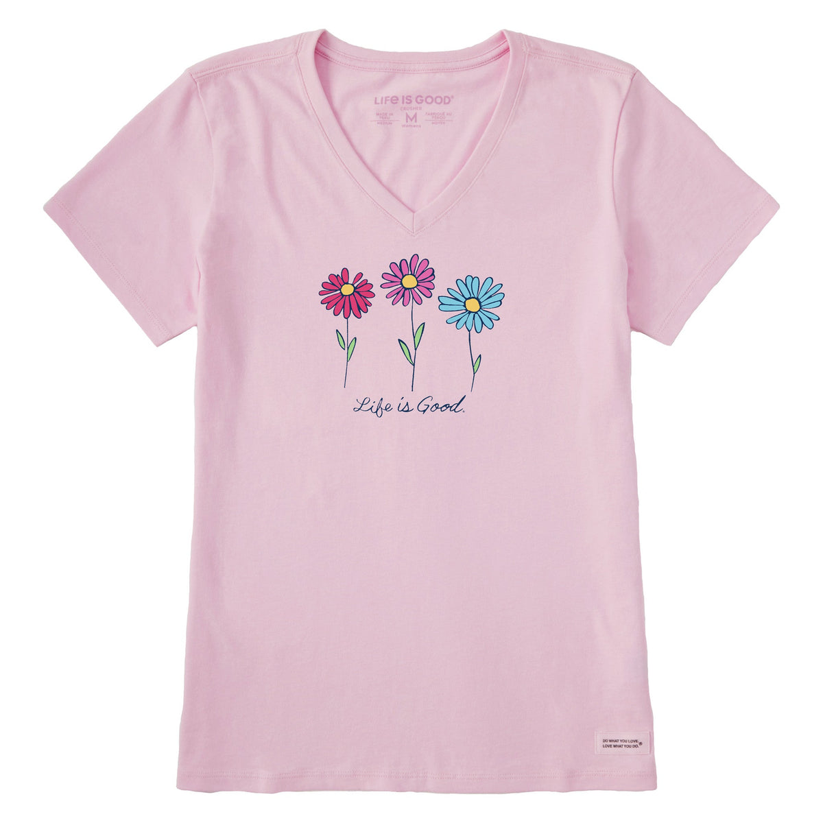 Women's 3 Colorful Daisies Short Sleeve Vee
