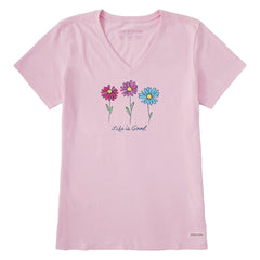 Women's 3 Colorful Daisies Short Sleeve Vee