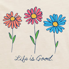 Women's 3 Colorful Daisies Short Sleeve Crusher Tee