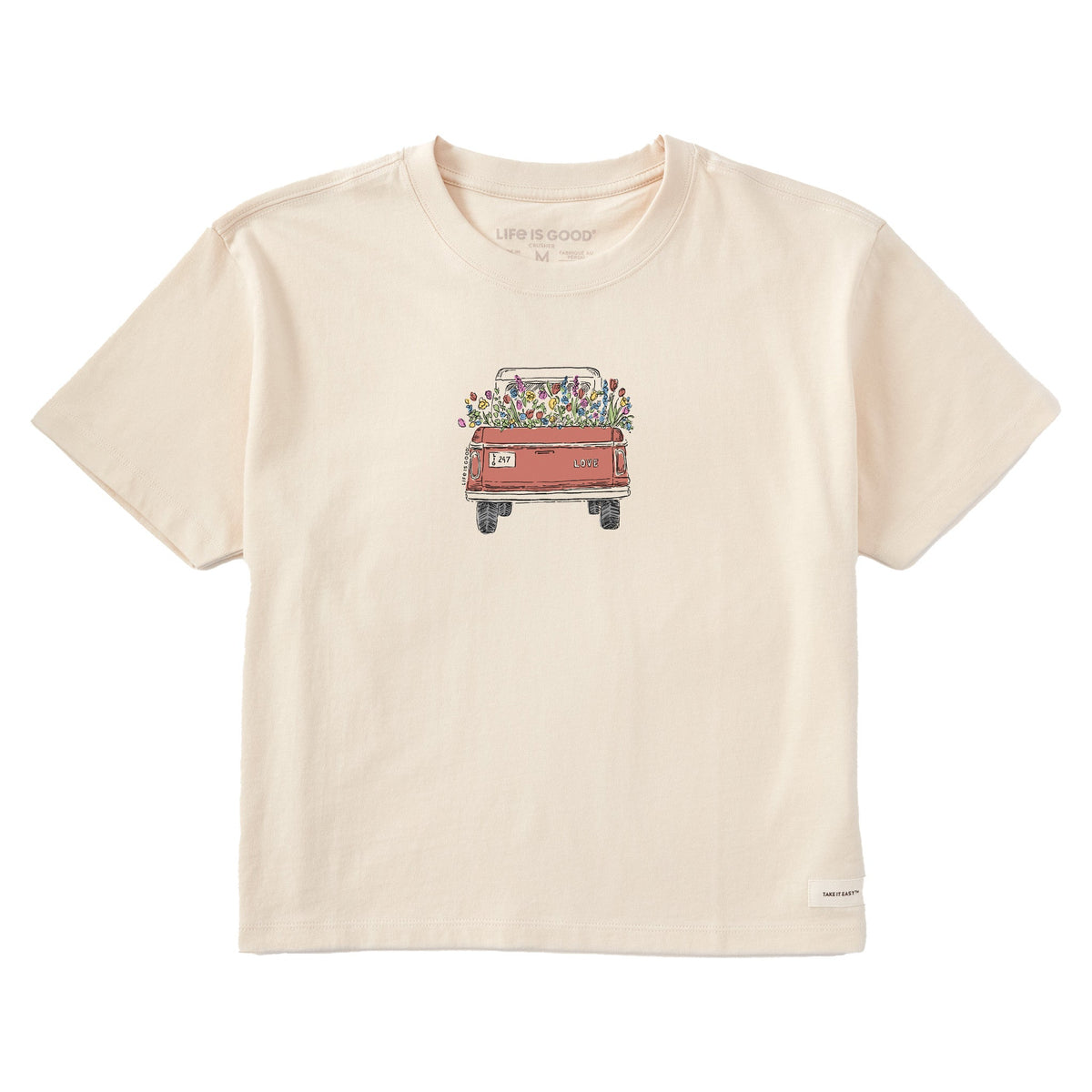 Women's Flower Love Truck Short Sleeve Crusher Boxy Tee