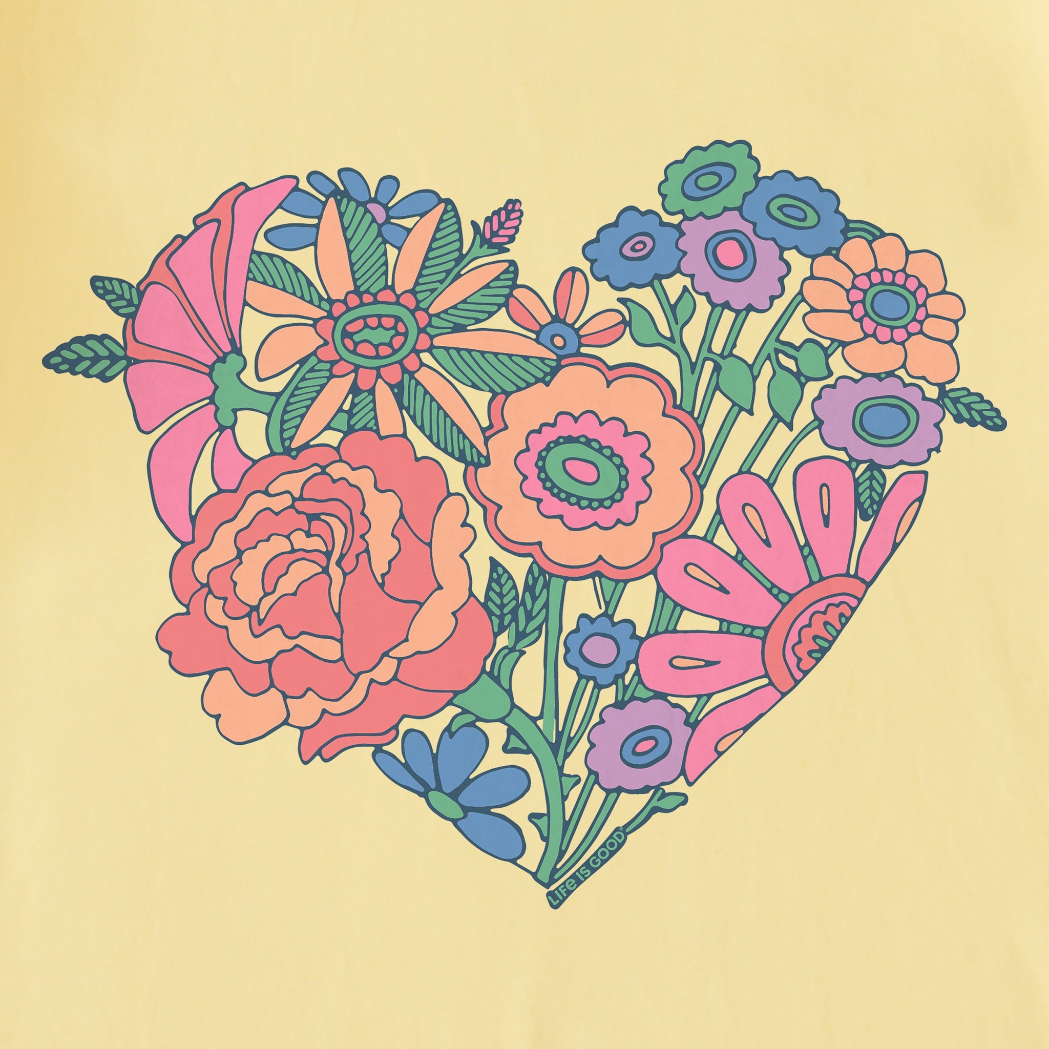 Kids Retro Flower Heart Short Sleeve Crusher Tee