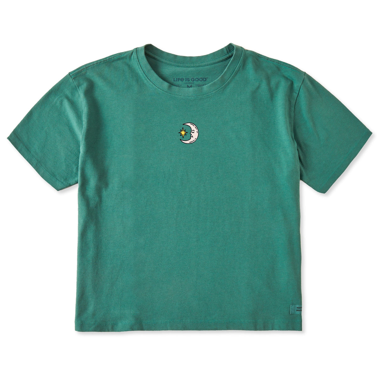Women's Embroidered Moon and Star Short Sleeve Crusher Boxy Tee