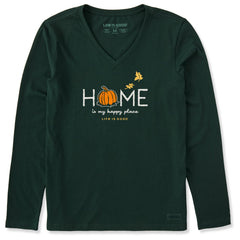 Women's Home is my Happy Place Fall Long Sleeve Crusher Vee
