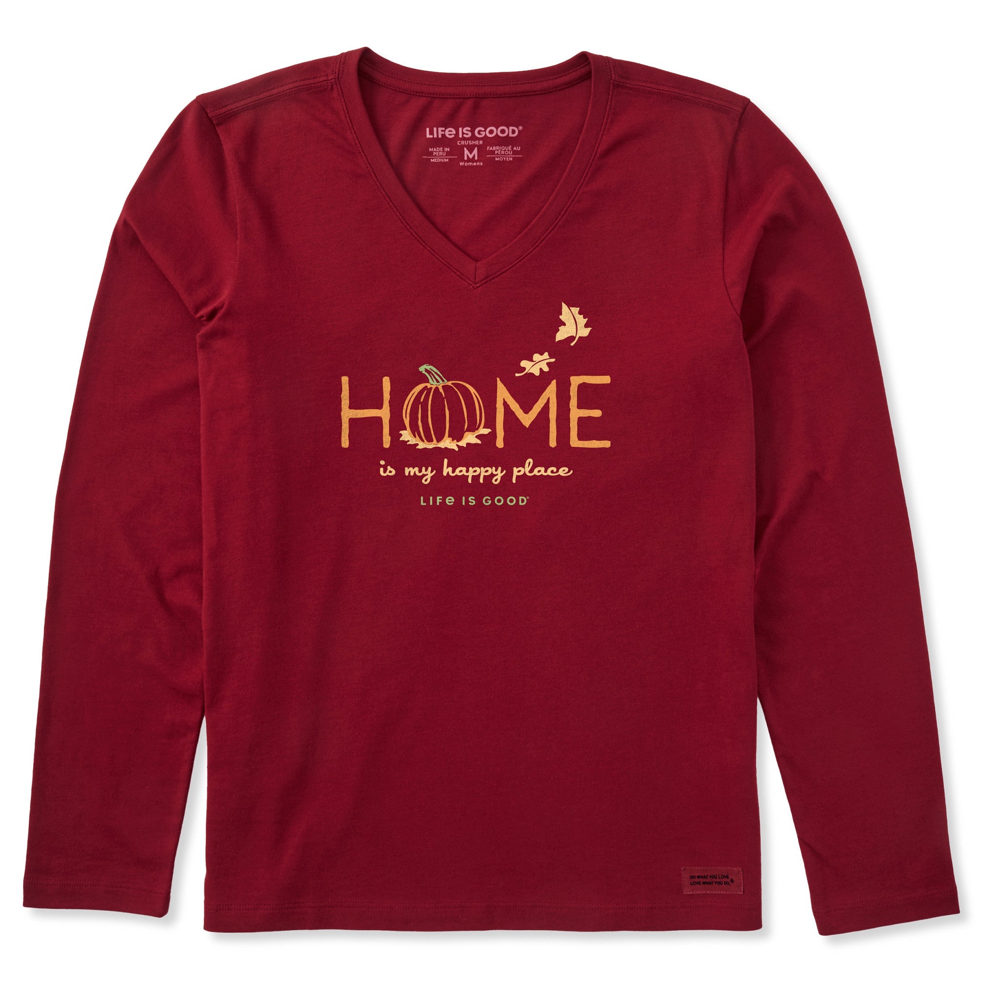 Women's Home is my Happy Place Fall Long Sleeve Crusher Vee