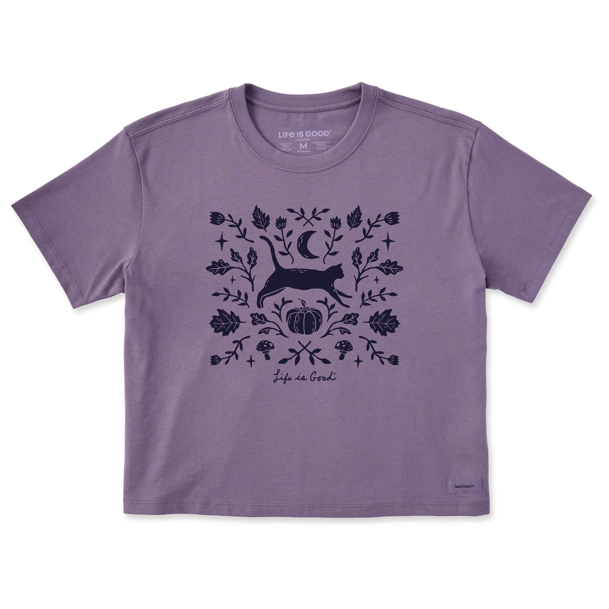 Women's Fall Foliage Cat Short Sleeve Crusher Boxy Tee