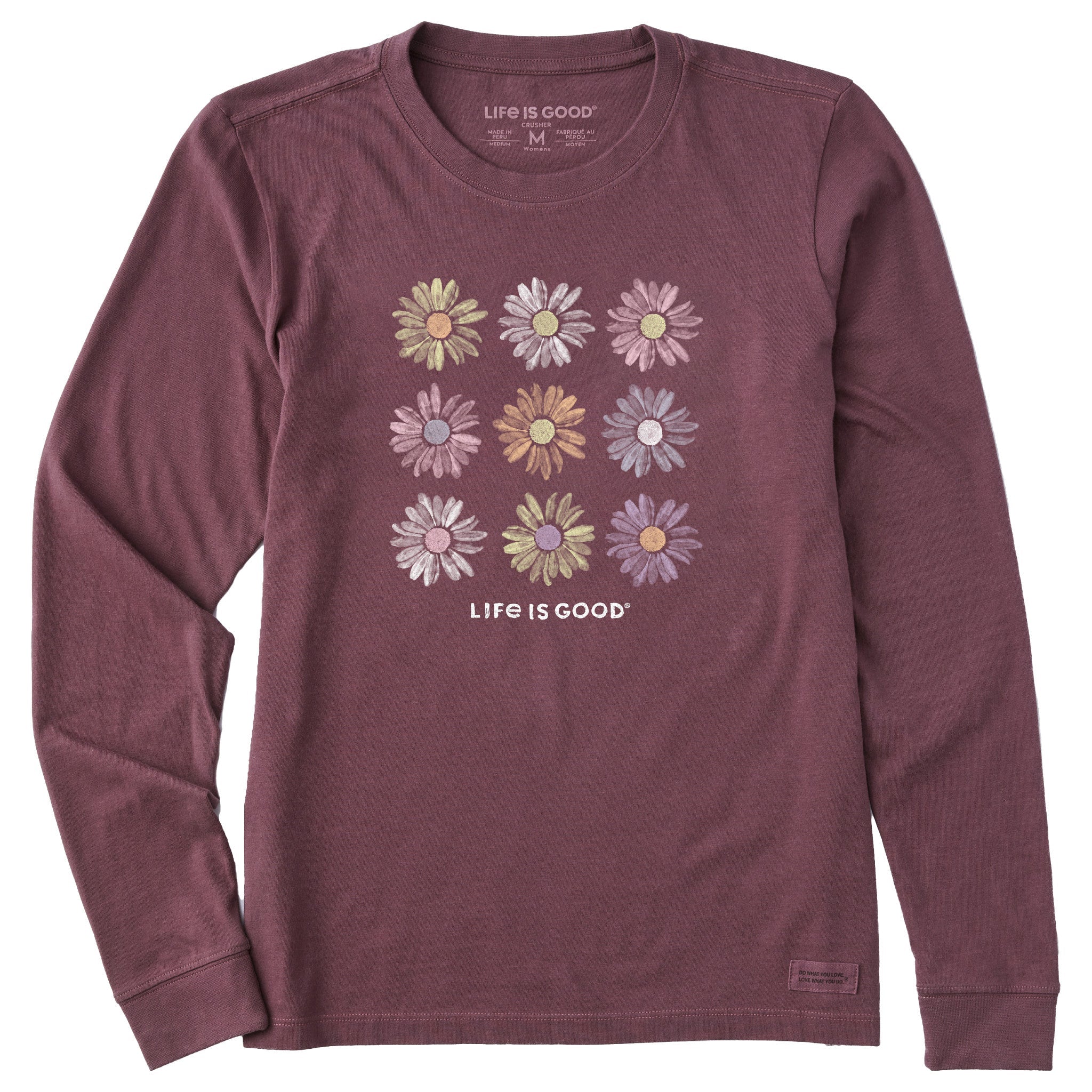 Women's Grid of Painted Daisies Long Sleeve Crusher Tee