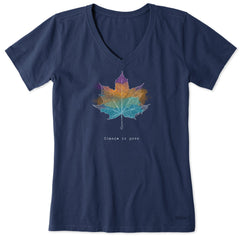 Women's Change Leaf Engraved Short Sleeve Crusher Vee