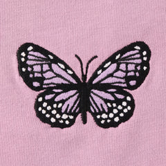 Women's Embroidered Butterfly Short Sleeve Crusher Boxy Tee