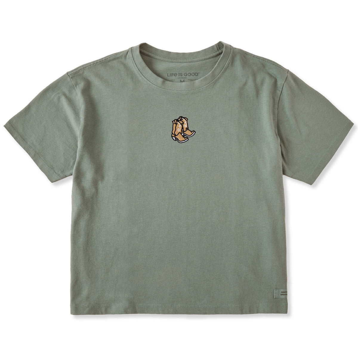 Women's Embroidered Cowboy Boots Short Sleeve Crusher Boxy Tee