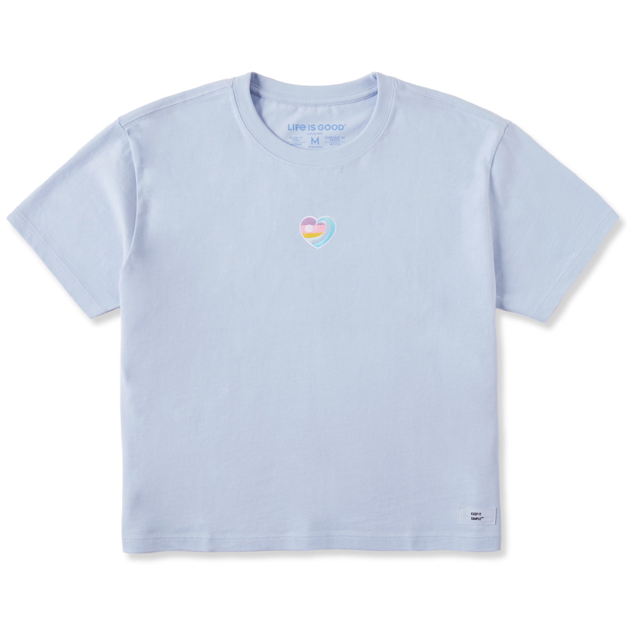 Women's Embroidered Ocean Heart Short Sleeve Crusher Boxy Tee