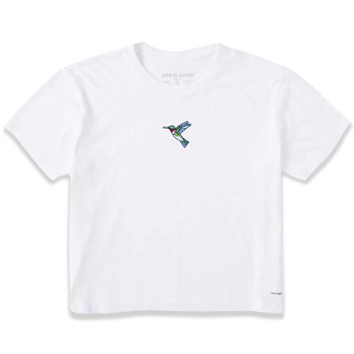 Women's Embroidered Hummingbird Short Sleeve Crusher Boxy Tee
