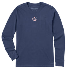 Women's Embroidered Hibiscus Long Sleeve Crusher Tee