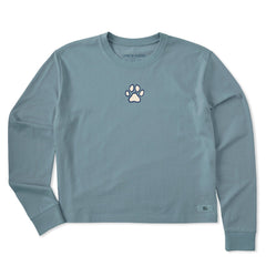Women's Embroidered Paw Long Sleeve Crusher Boxy Tee