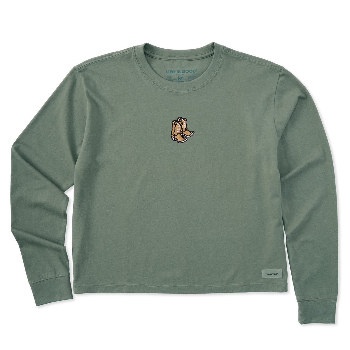 Women's Embroidered Cowboy Boots Long Sleeve Crusher Boxy Tee