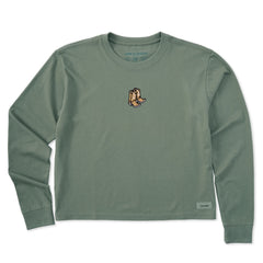 Women's Embroidered Cowboy Boots Long Sleeve Crusher Boxy Tee