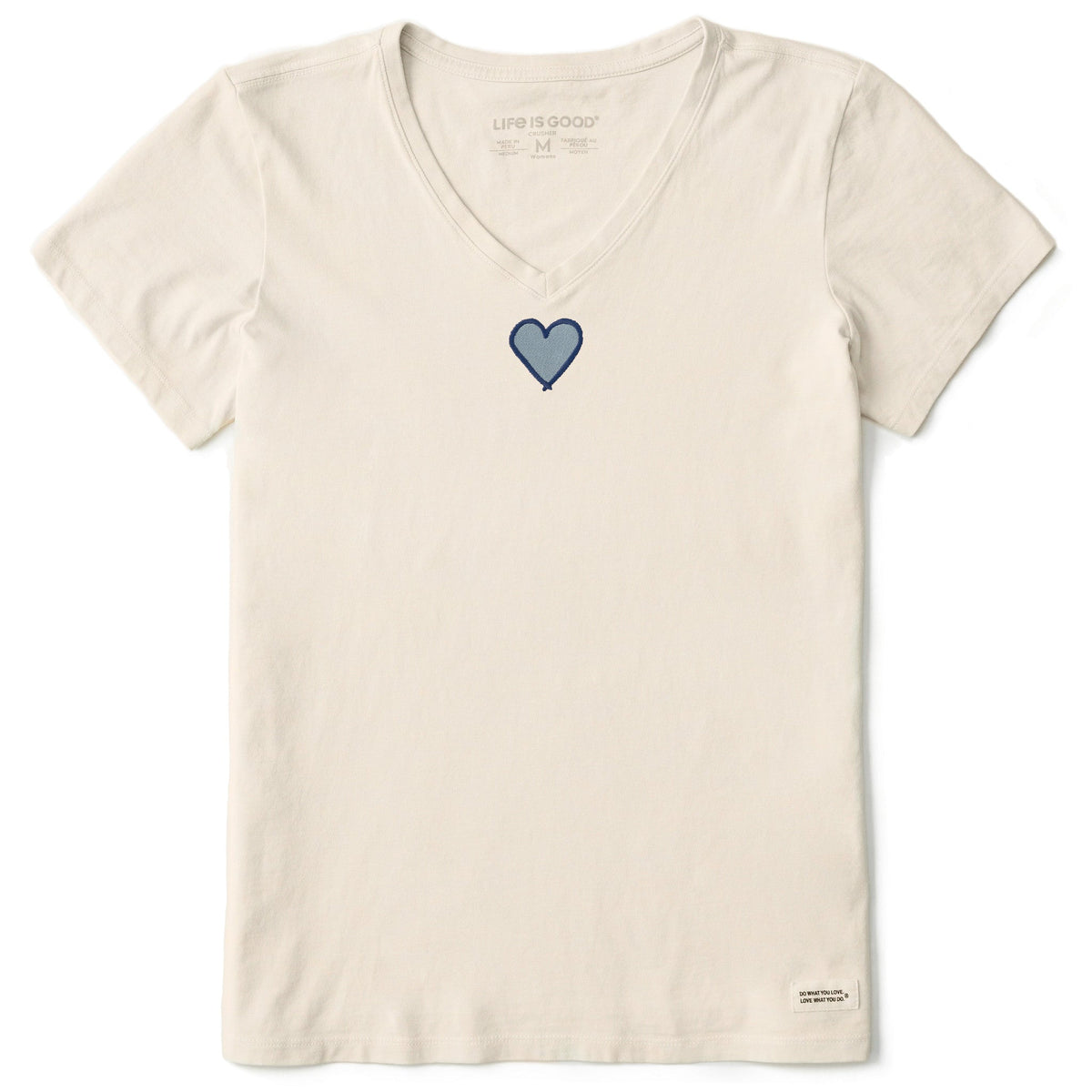 Women's Embroidered Heart Short Sleeve Crusher Vee